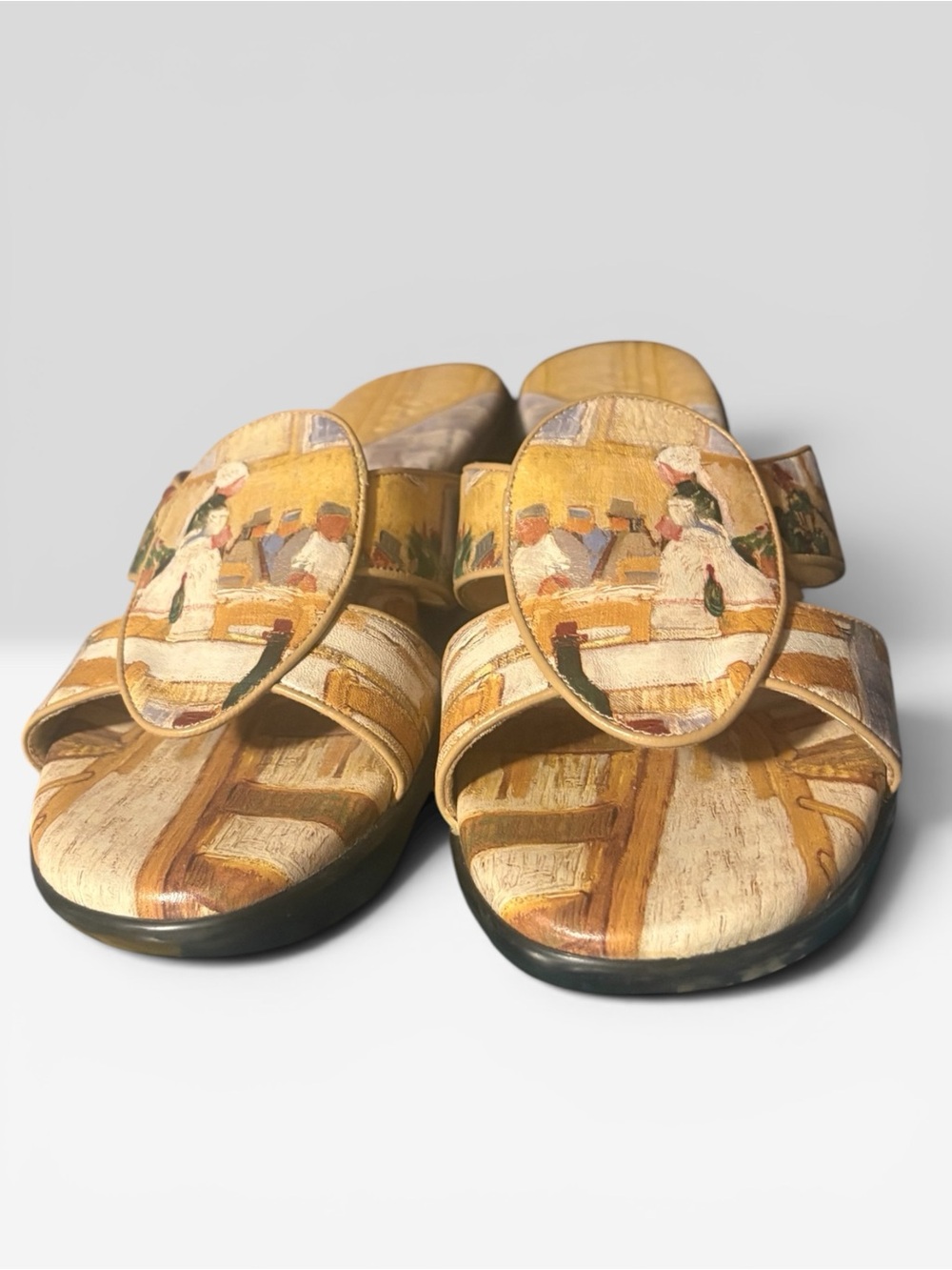 Icon Artisan Painted Leather Slide Sandals in Warm Tan & Gold